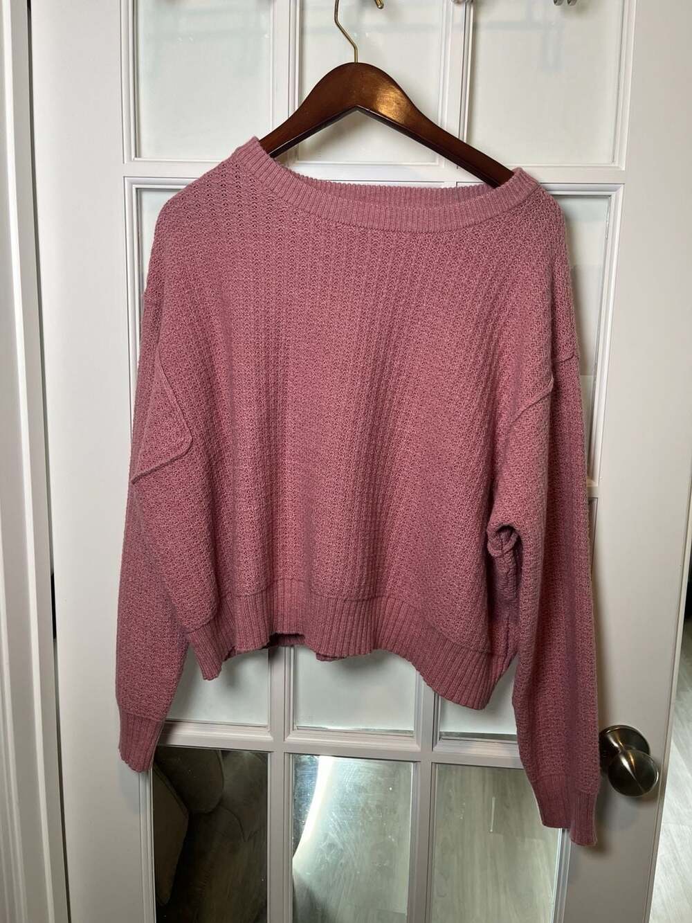 Haute Hippie Style Mauve Textured Knit Drop Shoulder Sweater